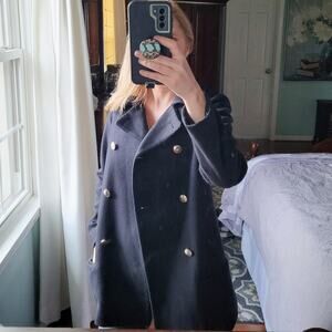 Zara Peacoat Jacket Black XS XSMALL, Gold Buttons, Double Breasted Long Sleeve